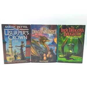 3 Fantasy HC Book Lot Dragon Quintent Iron Dragon's Daughter Usurper's Crown DJ